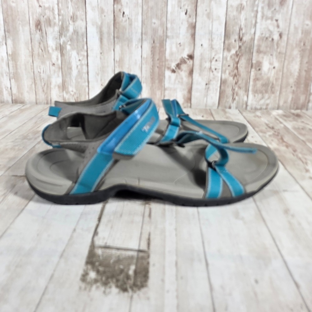 Teva Verra Blue Grey Strappy Hiking Sandals Womens 11 1006263 Hook Loop‎ Flat